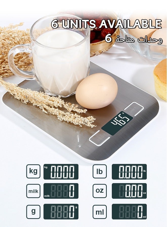 BASILKIT 5kg Precision Digital Kitchen Scale Rechargeable with USB Type-C Charging & LCD Display, Stainless Steel Food Scale in Silver for Cooking Baking with g/oz/lb/ml Units - Image 2